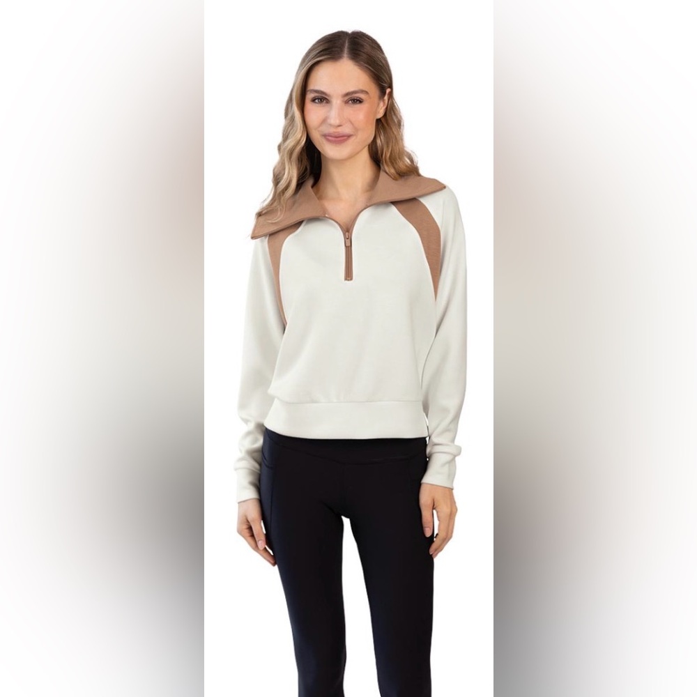 Crane Women’s Cream Modal Quiet Luxury Summer Fall Pullover Tan Quarter Zip